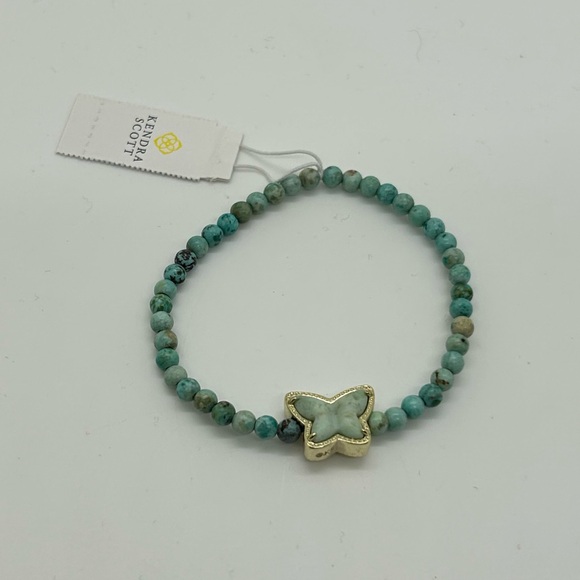NWT Kendra Scott Beaded Lillia Gold Stretch Bracelet in Sea Green Chrysocolla - Picture 8 of 9